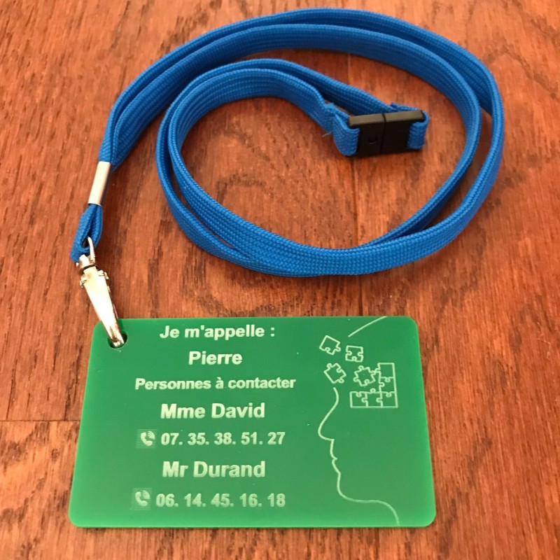 Lézélèves Apeer Carte de sécurité Adultes déficients personnalisée. Alzheimer